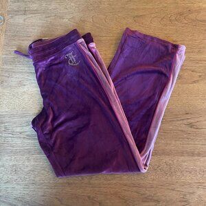 Juicy Couture  Purple/Pink Stripe Y2K Velour Wide Luxe Loungewear Track Pant